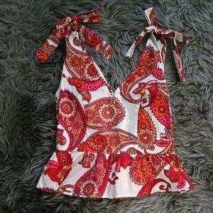 Express Pink and Orange Peplum Top with Shoulder Ties